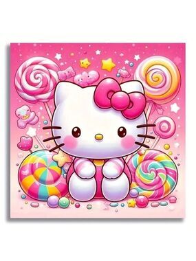 Sanario Hello Kitty Wall Art Canvas Painting Love Heart Lollipop Unframed NIP